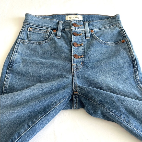 Madewell 10" High-Rise Button Front Blue Denim Skinny Jeans - Picture 4 of 11